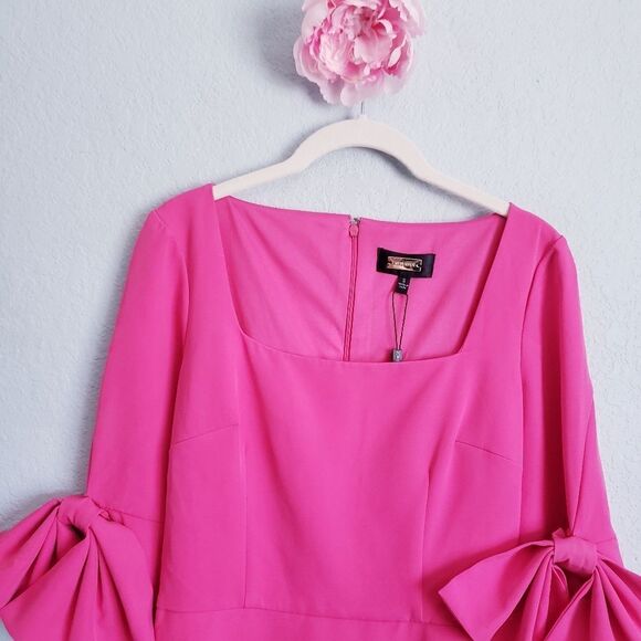 Alexia Admour Hot Pink Square Neck Half Sleeve Dress with Giant Bows - Picture 5 of 11
